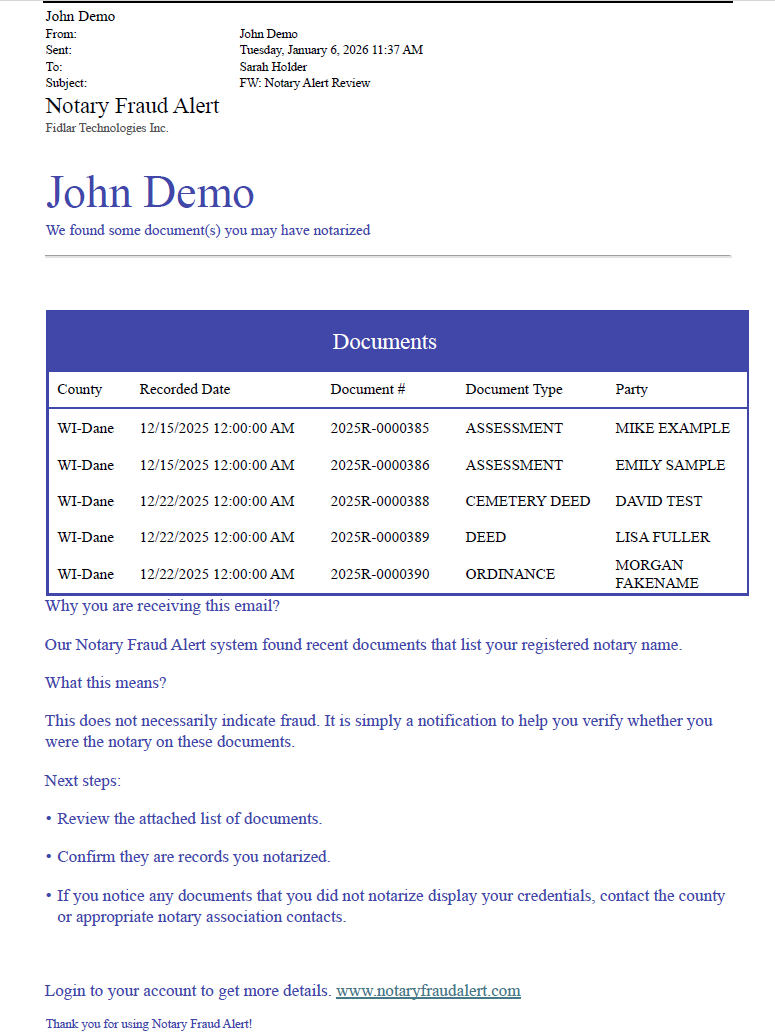 Notary Fraud Alert Sample Report